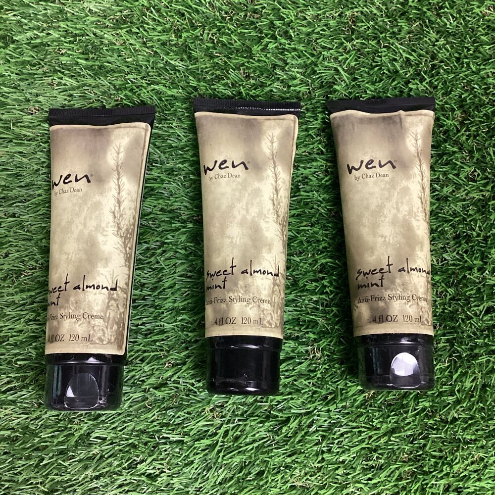 Wen 4oz Sweet Almond Mint Anti-Frizz Styling Creme By Chaz Dean x3
